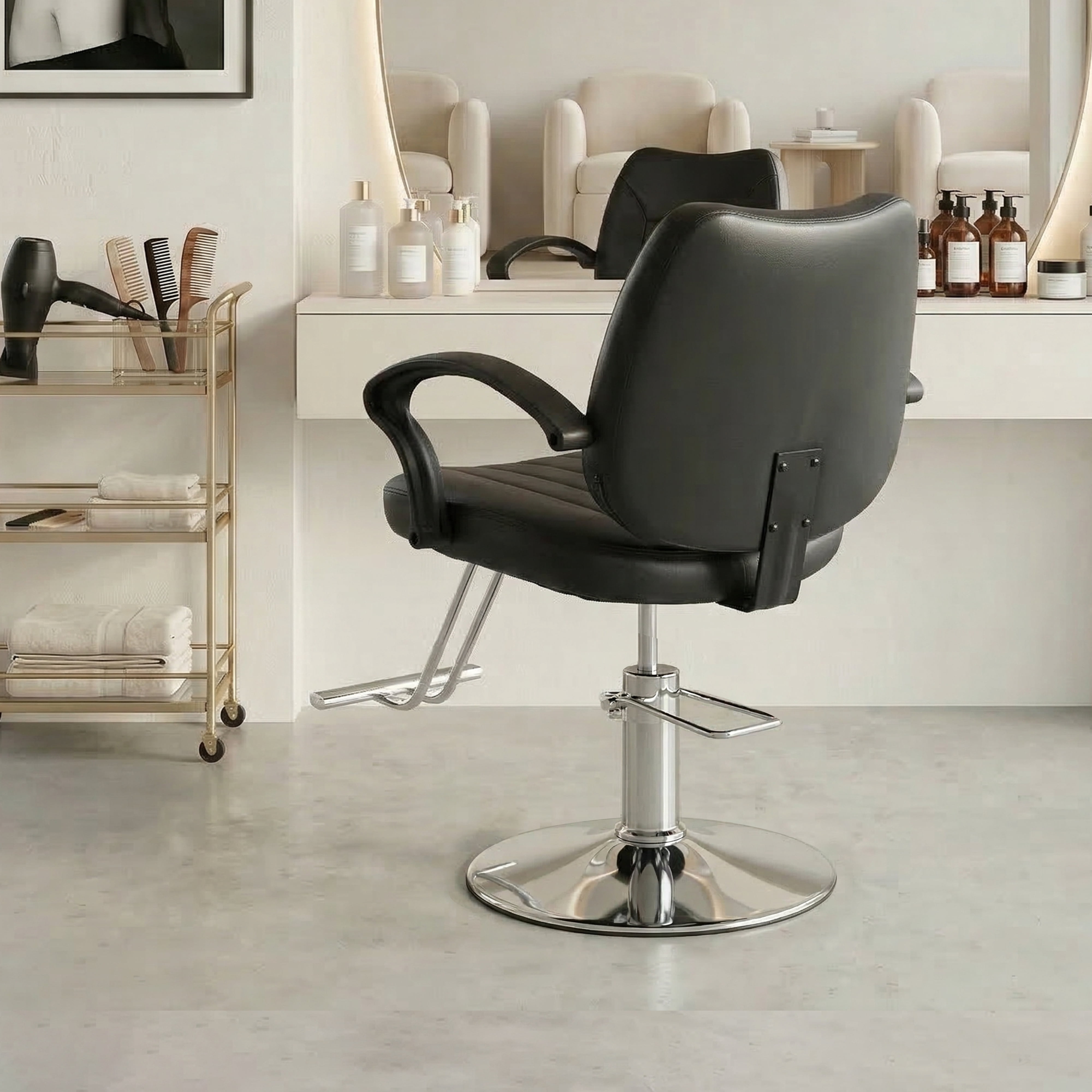 Hydraulic Barber Styling Chair with 360-Degree Swivel and Chrome Base, Heavy-Duty Beauty Salon Chair with PU Leather Upholstery, Black