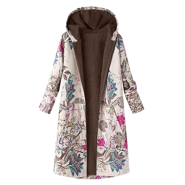 Veste à Capuche Imprimée Florale pour Femmes, Douce et Chaude, Manches Longues, Mode