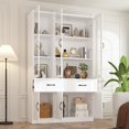 thumbnail image 2 of Oxylife 78.7”H Bookcase Bookshelf with Storage Shelves, Drawers & 3 Glass Doors, Wooden Display Storage Cabinet with 8 Compartments for Home Office, Living Room, White, 2 of 10