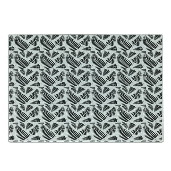 Fern Cutting Board, Monochrome Tropical Bunch of Leaves Pattern Summer Season Illustration Hawaiian, Decorative Tempered Glass Cutting and Serving Board, in 3 Sizes, by Ambesonne
