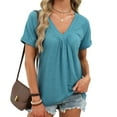 thumbnail image 2 of Horkkom Short Sleeve Blouses for Women Summer Solid Color V Neck Tops Casual Loose Comfy Tops L, 2 of 10