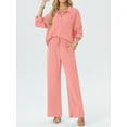 thumbnail image 3 of MINTREUS Lounge Sets for Women Casual Long Sleeve Button Down Shirt and Drawstring Wide Leg Pants Two Piece Outfits with Pockets Pjs, 3 of 7