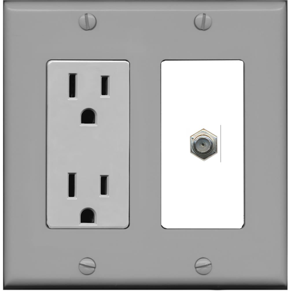 RiteAV - 15 Amp Power Outlet and 1 Port Coax Cable TV- F-Type Decora ...