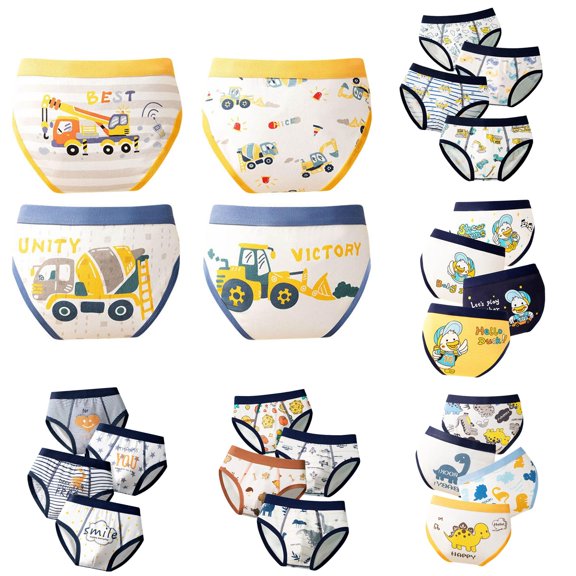 JCCXIN Child Boys Underwear Cotton 4 Pack Soft Briefs Elastic Waist Cartoon Graphic Stretch Breathable Underpants Comfort Daily Wear,Yellow,2-3 Years