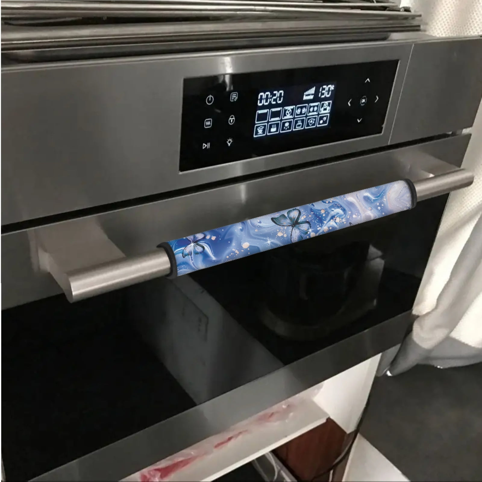 Xoenoiee 6 PCS Refrigerator Door Handle Covers Protective Kitchen Appliance Decor Fridge Microwave Oven Cozy Handle Protector Prevent Smudges Food Stains Fingerprints, Butterfly Deep Blue Marble