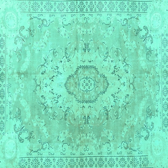 Ahgly Company Machine Washable Indoor Square Persian Turquoise Blue Traditional Area Rugs, 5' Square