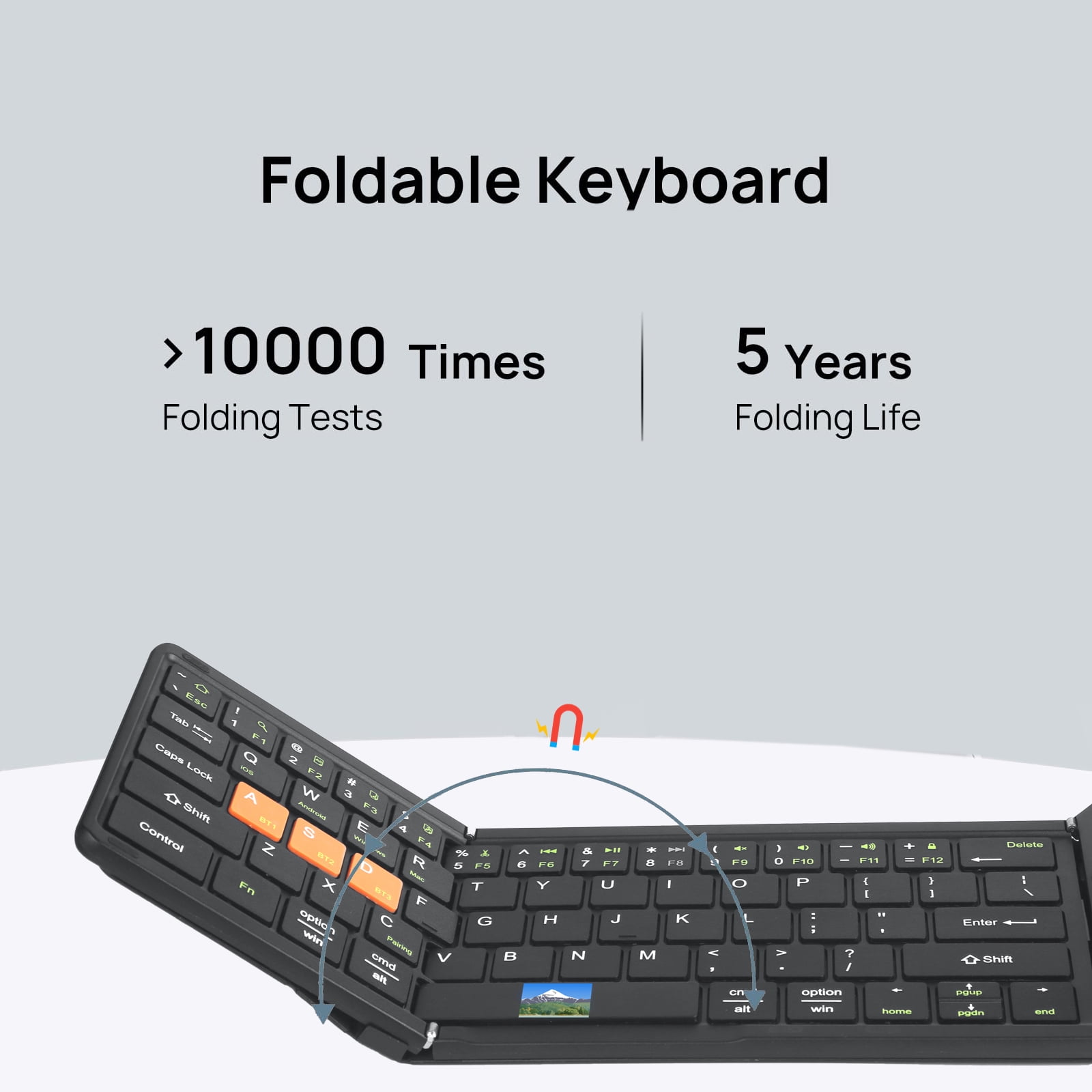 Jomaa Bluetooth Foldable Keyboard with Touchpad Left Right Keys Rechargable Wireless Keyboard for Windows Mac OS Laptop Tablets