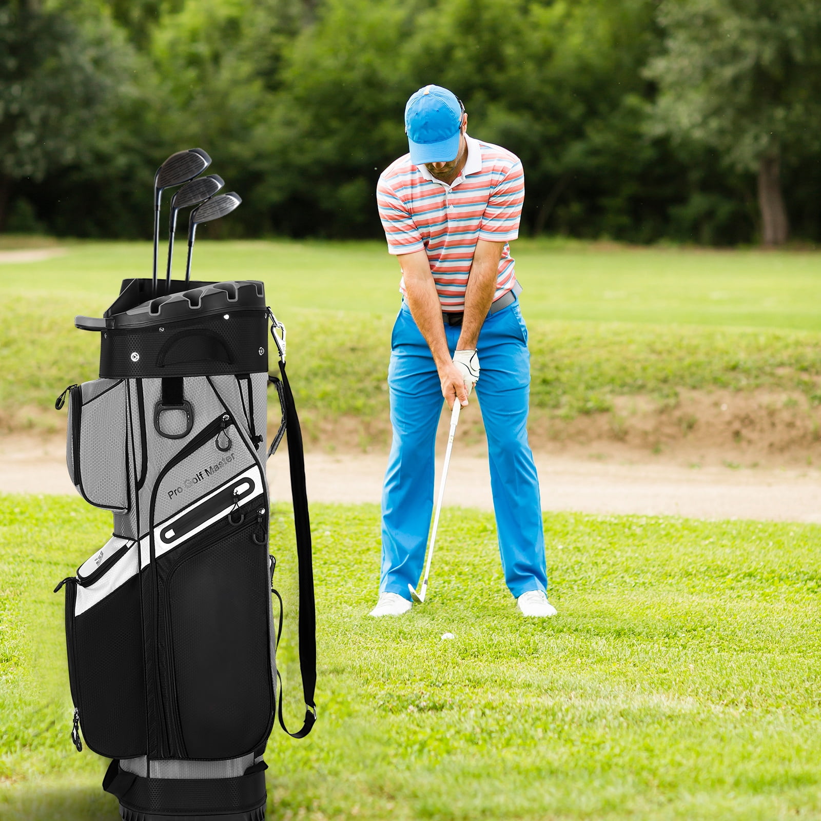 Hemoton Golf Cart Bag 14-Way Organizer Black Nylon Waterproof for Golfing Use