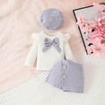 thumbnail image 2 of Odeerbi 6M-3Y Toddler Girls Cotton Outfits Bow Long Sleeve Tops A-Line Skirt with Beret Hat Three-piece Set Casual Skirt Set Toddler Girls Clothes, 2 of 4