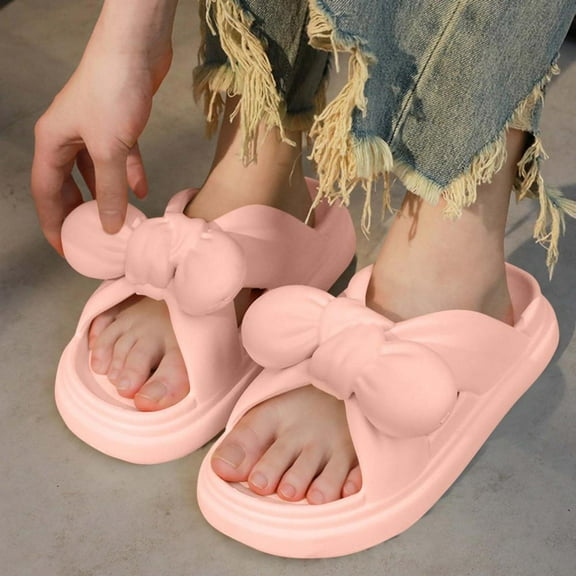 Bxsruta EVA Thick-Soled Flip Flops with Oversized Bow Accent, Women's Lightweight Summer Sandals - Waterproof Beach Footwear for Casual Outings