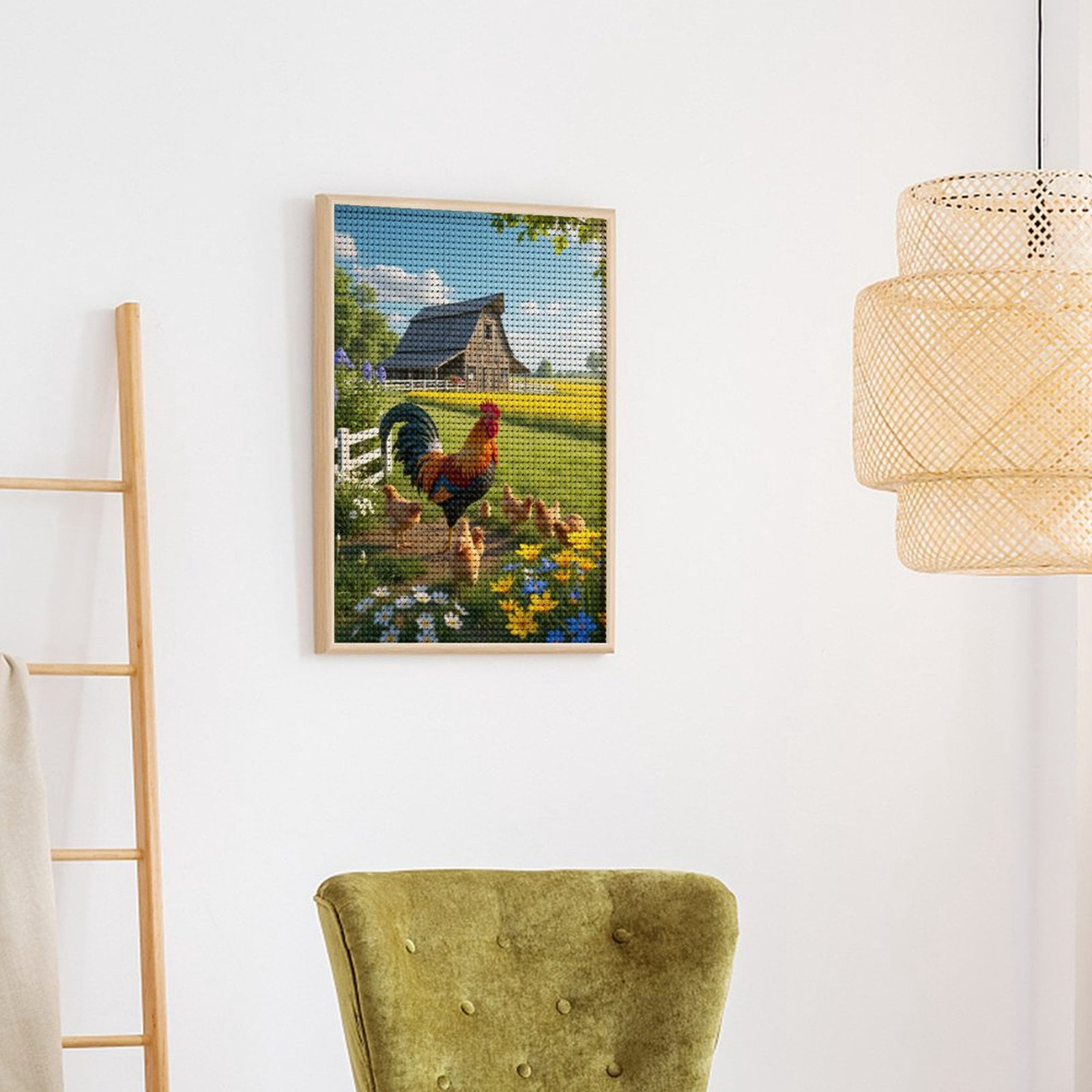Diamond Art Kits for Adults - Rooster Barn Chicks Flower Field 5d Diamond Painting for Adults, Diamond Art for Adults Beginners, Frameless Diamond Painting Kits for Adults for Home Wall Decor