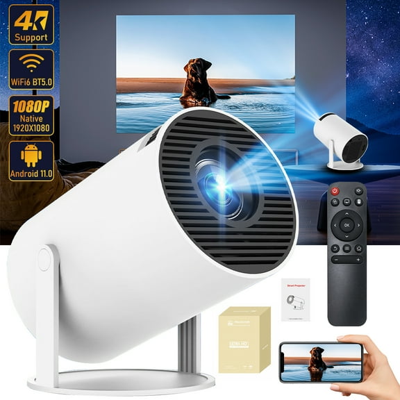 MDHAND Mini Projector with WiFi, 4K 1080P Supported, Portable Bluetooth Smart Movie Projector
