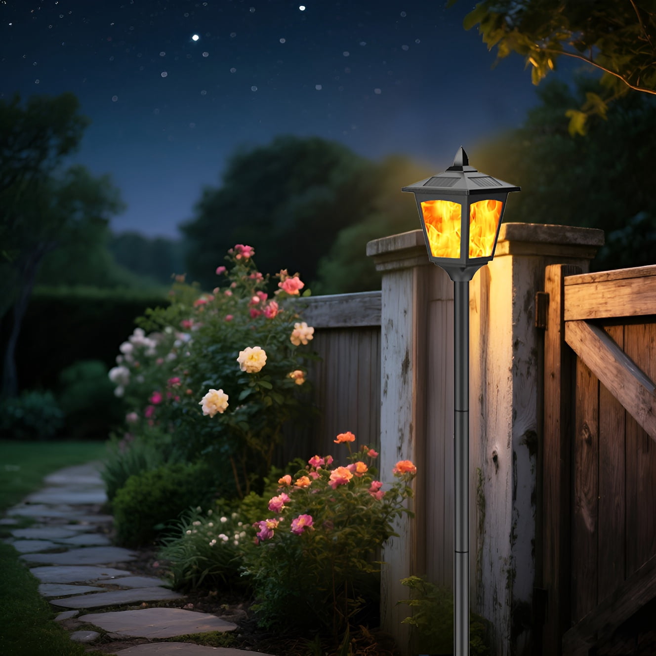 Kanstar Solar Flame Flickering LED Landscape Lights Outdoor Waterproof Warm Amber 4 pack 40 inch