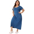 thumbnail image 3 of DARING DIVA Women's Plus Size Short Sleeve V Neck Nightgown with Pockets 1X Blue, 3 of 6