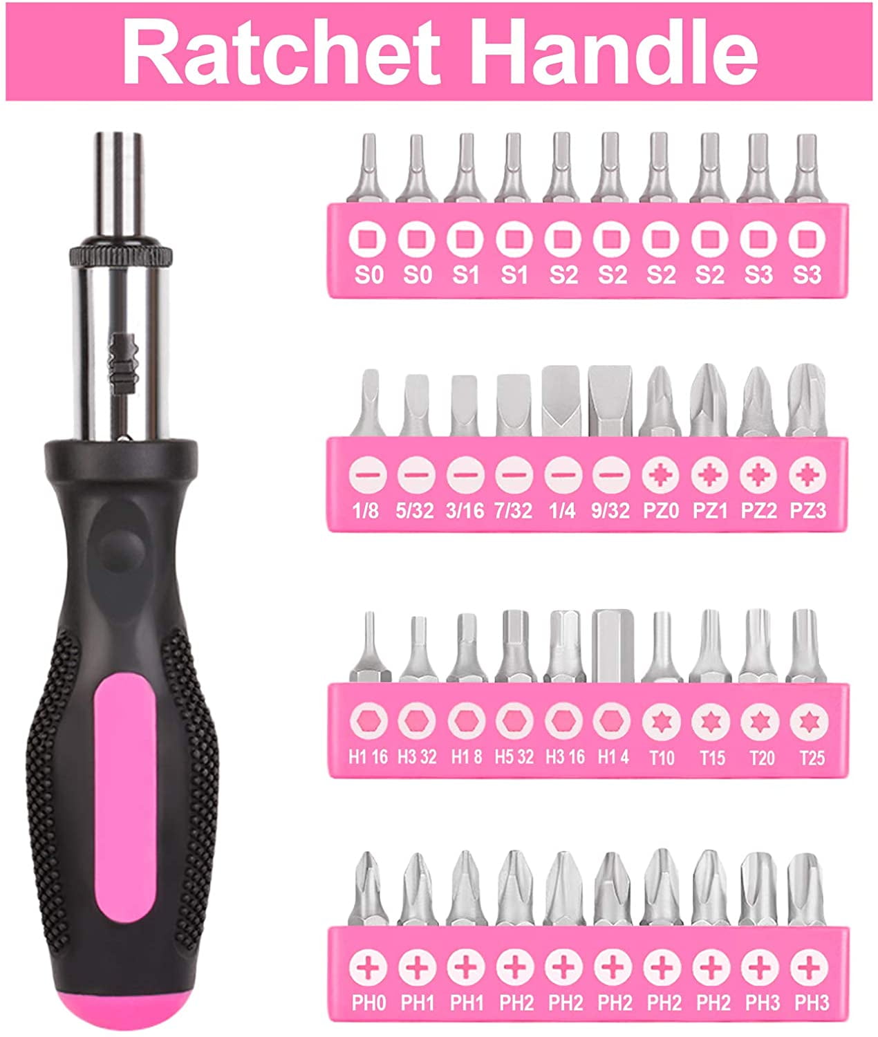 THINKWORK 122-Piece Pink Tool Kit with 3.6V Rotatable Electric Screwdriver-Ladies Home Work Kit