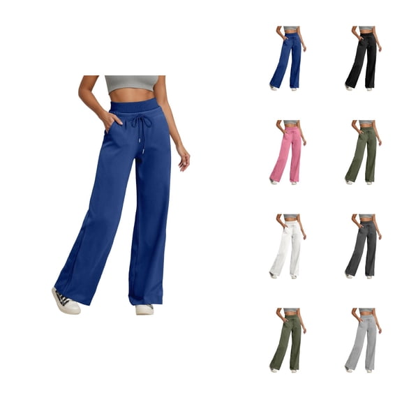 Women's Casual High Waist Wide Leg Pants With Drawstring Soft Comfortable Stretchy Workout Yoga Trousers For Running Outdoor Activities