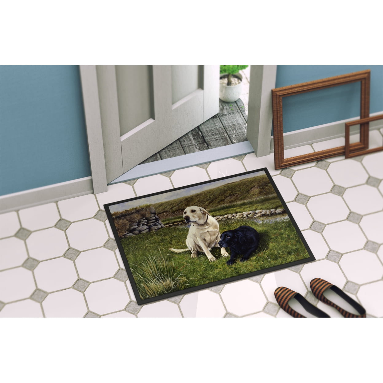 Yellow and Black Labradors Door Mat
