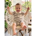 thumbnail image 6 of BemeyourBBs Newborn Baby Boy Summer Clothes Outfit Striped Waffled Knit Romper Cute Short Sleeve Collared Button-up Chest Pocket Jumpsuit Bodysuit 0 3 6 9 12 18 Months, 6 of 9