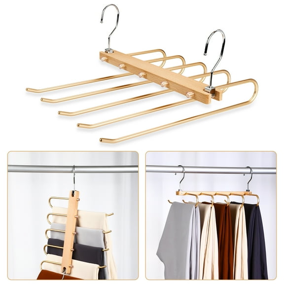 Pants hangers, Space Saving Hangers, Golden, 1 Pack Wooden & Aluminium Alloy Clothes Hangers, Demonstrate luxury