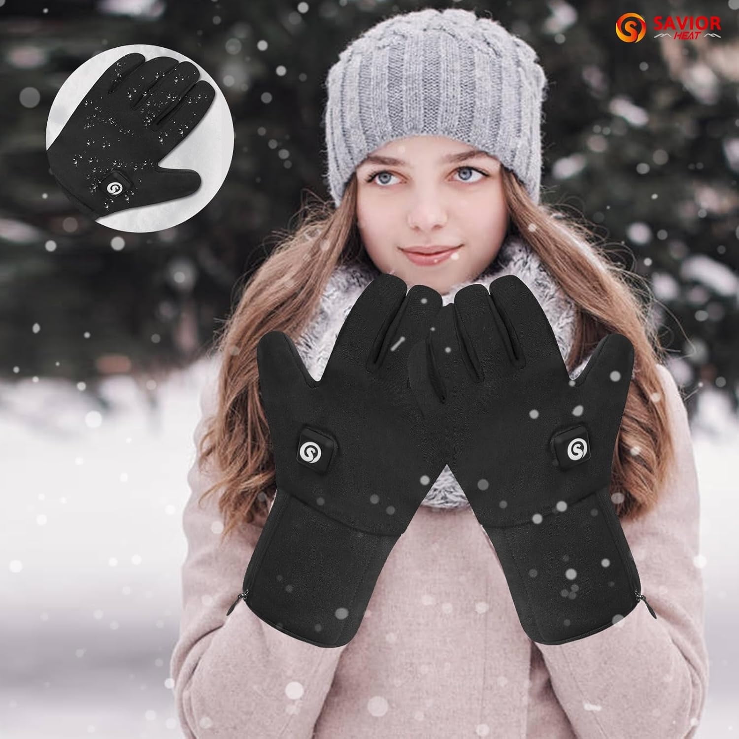 SAVIOR HEAT Heated Mittens Gloves Men Women - 7.4V 2200MAH Electric Rechargeable Battery Gloves for Winter Skiing Skating Snow Camping Hiking Heated Hand Warmer Gloves