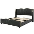 thumbnail image 2 of Christopher Knight Home Luxury PU Upholstered Queen Bed Frame with Wingback Headboard, Black, 2 of 9