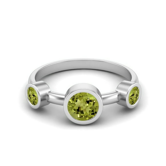 4mm Round Peridot 925 Sterling Silver Three Stone Women Promise Ring