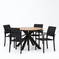 thumbnail image 2 of Satterlee Mesh and Acacia Outdoor Wood 5 Piece Dining Set, Black and Teak, 2 of 13