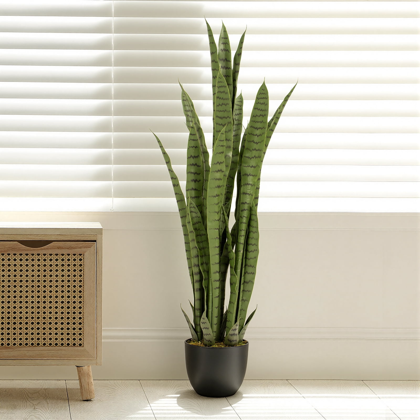 4ft Artificial Snake Plant – 48in Faux Sansevieria Plants, Fake Floor Plant for Indoor Outdoor, Front Porch Patio Home Office Decor, Mother-in-Law’s Tongue, Green 1Pcs