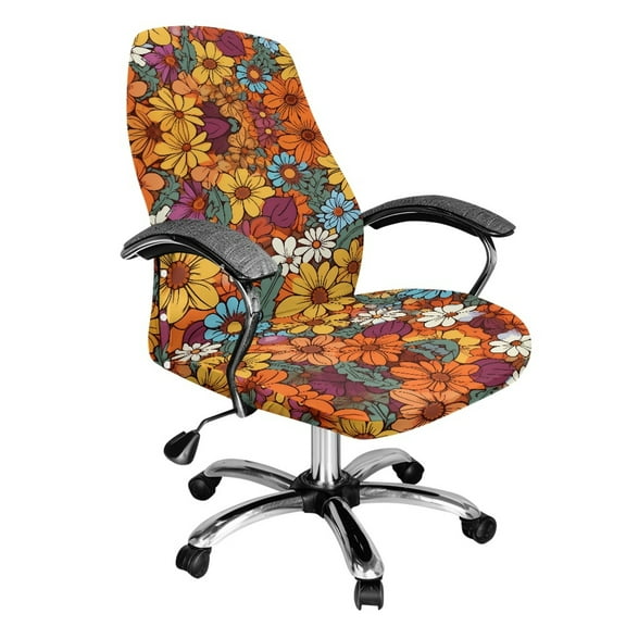 HELLHERO Daisy Print Office Chair Cover Stretchable, Computer Chair Slipcovers Elastic, Office Desk Chairs Covers One Piece Soft Size S