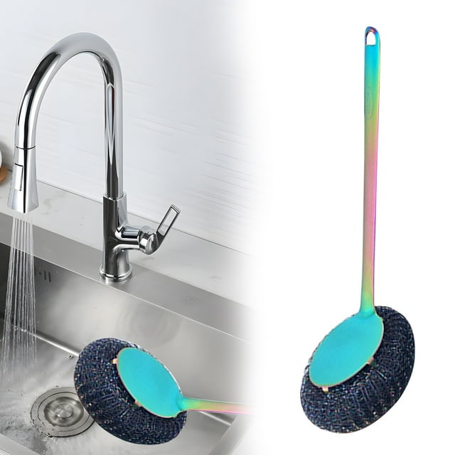 Scrubber With Long Handle Scrubbing Cleaning Brush Wash Scrubber Cleaner Dish Scrubber Metal Sponge Scrubber For Cleaning Pots Pans Grills