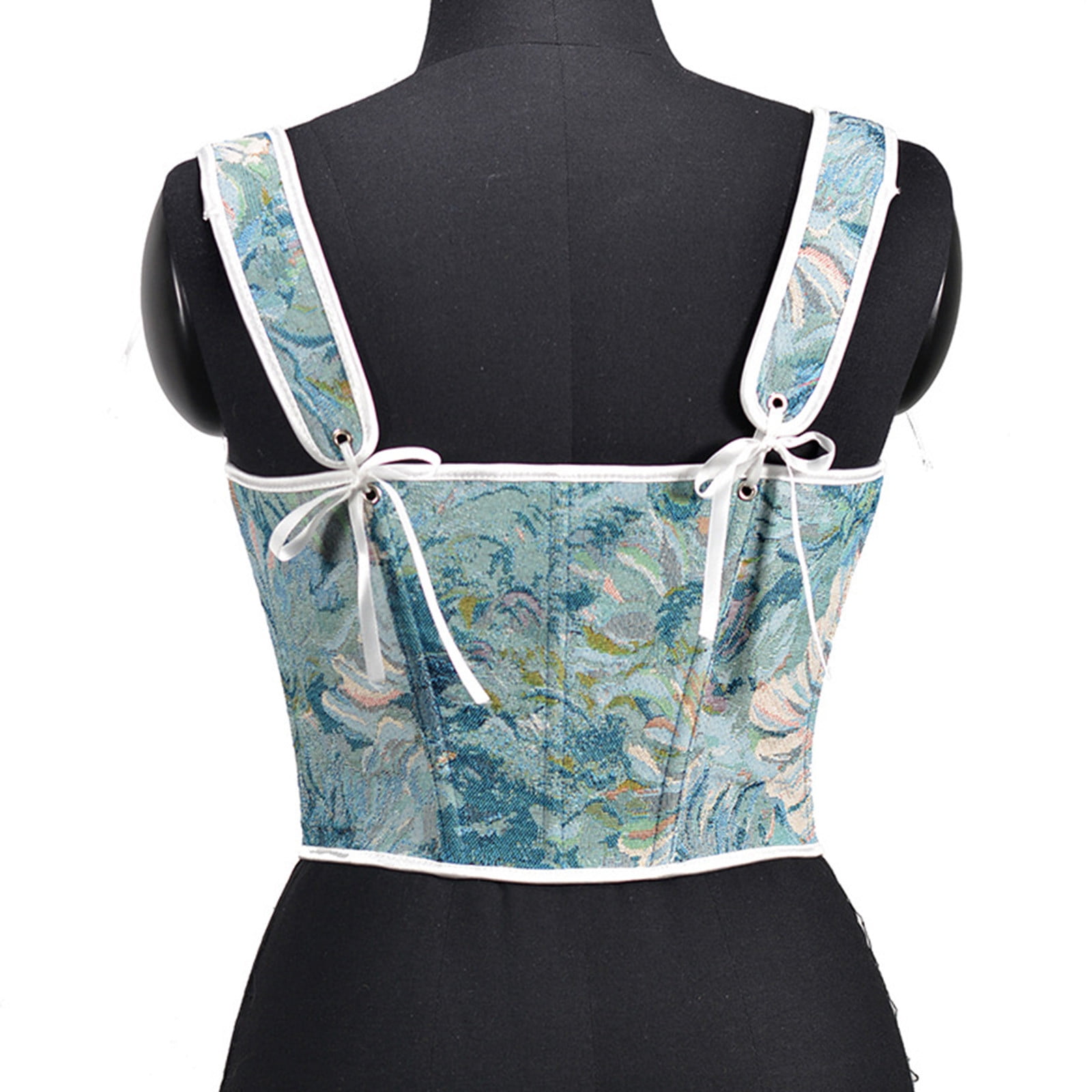 Sexy Lace Up 1920s Corset With Steel Bones And Brocade Floral