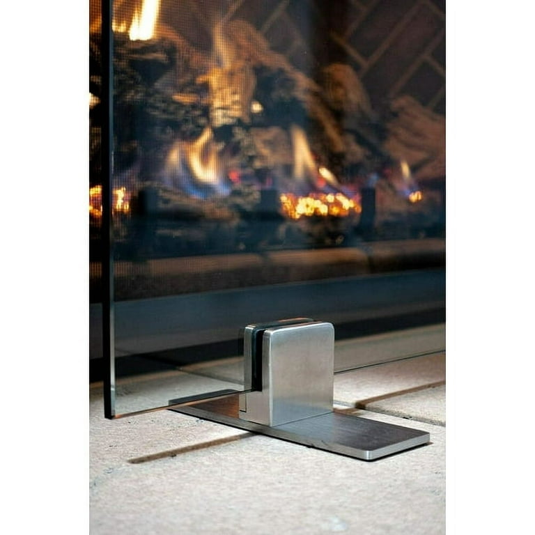 AMS Fireplace, Frameless Glass Fireplace Screen with Golden Brass Feet