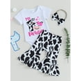 thumbnail image 3 of Suealasg Newborn Girls 3Pcs Western Outfit 3M 6M 12M 18M Toddler Baby Girl Spring Clothes Infant Girls Short Sleeve Cow Print Romper + Elastic Waist Flare Pants + 3D Bow Headband, 3 of 9