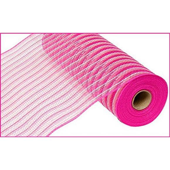 Poly Jute Burlap Deco Mesh, 10.5" x 10 Yards (Dark Pink, Cream)
