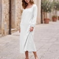 thumbnail image 4 of Women's Square Neck Long Sleeve Maxi Dress, Elastic Cuff Loose Fit Flowy Dress for Vacation Daily Wear Fall Wedding Guest, Women's Plus M, 4 of 9