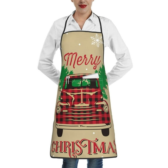Rocae Christmas Vintage Red Truck for Kitchen Aprons for Women Adjustable Cooking Kitchen Chef Apron for Men with Pockets