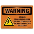 thumbnail image 1 of SignMission OS-WS-A-1218-L-12038 12 x 18 in. OSHA Warning Sign - Danger Secondary Power Source with Symbol, 1 of 1