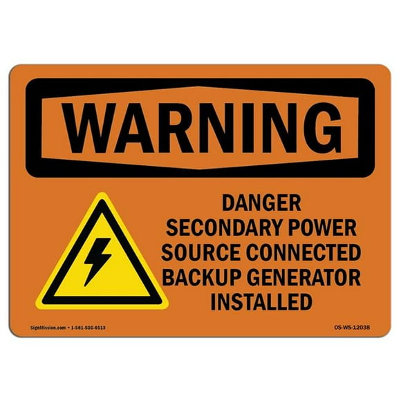SignMission OS-WS-A-1218-L-12038 12 x 18 in. OSHA Warning Sign - Danger Secondary Power Source with Symbol