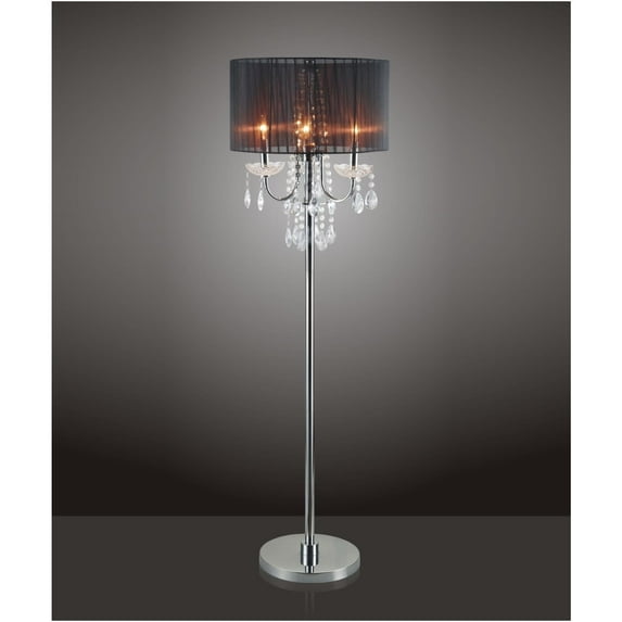 Q-Max 706733FBK Chrome Crystal Inspired 3-Bulb 62.5 in. Floor Lamp - Black