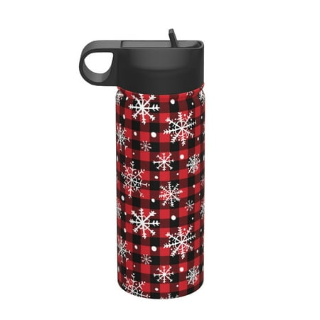 

Salouo Buffalo Plaid Snowflakes Pattern 18 oz Water Bottle With Straw Stainless Steel Sports Water Cup Flask Wide Mouth Travel Thermal Mug for Home Office Car