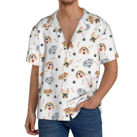 Fuzoiu Cute Cartoon Dogs Print Men s Casual Short Men s Short Sleeve Shirt Mens Casual Button Down Shirts Cuban Collar Summer Shirt for Beach Vacation and Outdoor Activities-Small