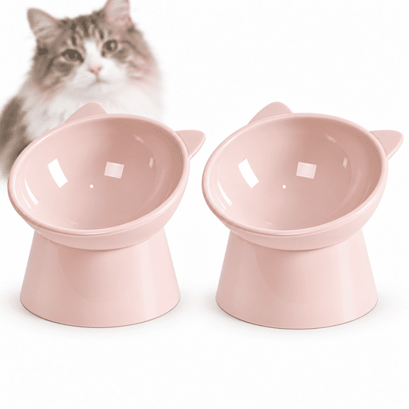 2-Pack Elevate Cat Bowls, 10oz Raised Pet Food and Water Dishes, Whisker-Friendly Wide Shallow Design, Non-Slip Base, Microwave & Dishwasher Safe, For Cats and Small Dogs