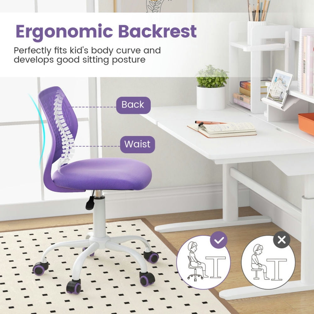 Demi Bonn Ergonomic Study Chair with Adjustable Height, Rolling Work Computer Desk Chair, Purple