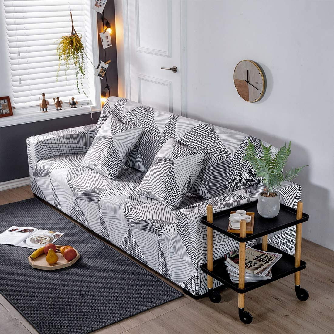 XmhyTop-A Pattern Sofa Slipcovers Stretch Printed Sofa Cover with 2 Pillowcases for 3 Seat Cushion Couch Pet Furniture Protector Spandex Cover L-Shape Available(Geometry, Sofa-3 Seater)