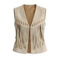 thumbnail image 7 of Lixiuxyad Women's Suede Fringe Vest Western Cowgirl Sleeveless Open-Front Tassel Cropped Tops,White, 7 of 7