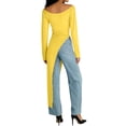 thumbnail image 5 of THDHVS Long Sleeve Dress for Women,Womens Dresses,Solid Color Long Sleeve T Shirt Dress with Asymmetric Hem for Yoga or Casual Yellow, 5 of 6