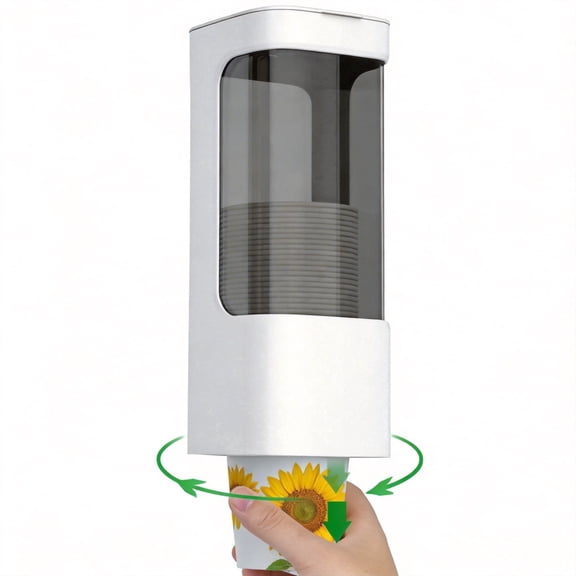 Pull-Type Water Cooler Cup Dispenser for 3oz - 5oz Disposable Paper or Plastic Cups, Wall Mount Mouthwash Cup Holder with Adhesive, White