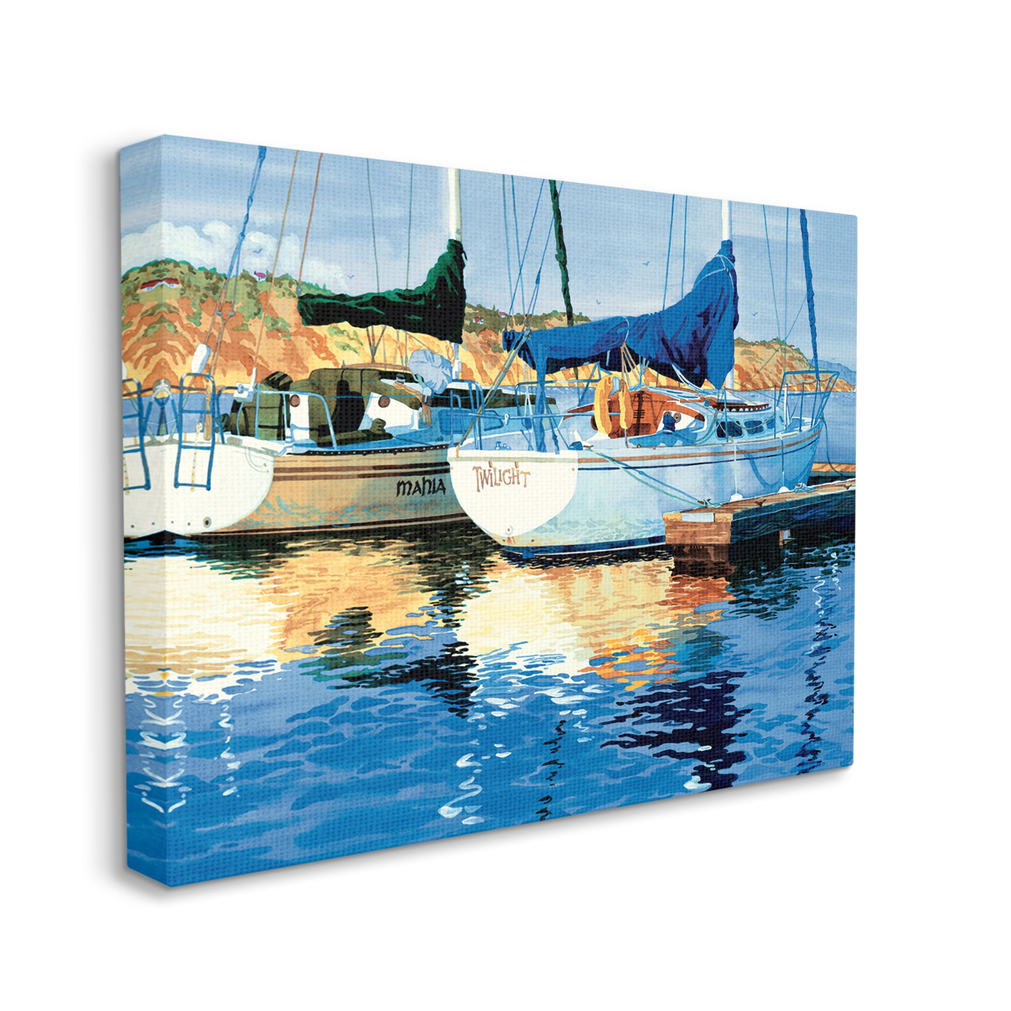 Stupell Industries Boats at Marina Dock Transportation Painting Gallery Wrapped Canvas Print Wall Art, 48 x 36