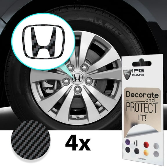 IPG Compatible with Accord Civic Element CRV CRZ JDM Center Cap Overlay Wheel Tire Decals Stickers (Logo: 2" / Center Cap:2.25") (4 Units) Personalize Your Vehicle (Black Carbon Fiber)