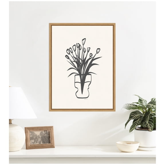 Kate and Laurel Framed Canvas Wall Art Print Tulips by Gabrielly Guedes, 18 x 24 Sylvie Natural Frame, Modern Contemporary, Flower Art for Wall Decor